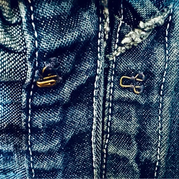 Vintage 90’s Tantrums Denim Ruffle Trim Open Front Lagenlook Boho Vest Women’s - Picture 8 of 11